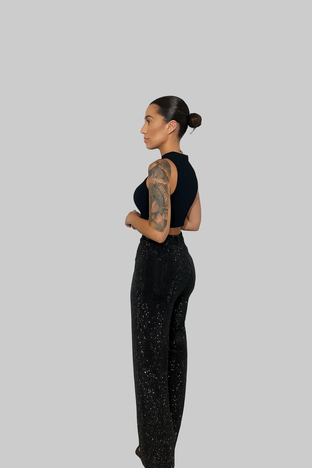 Women's High-Waist Wide-Leg Rhinestone Sparkle Jeans