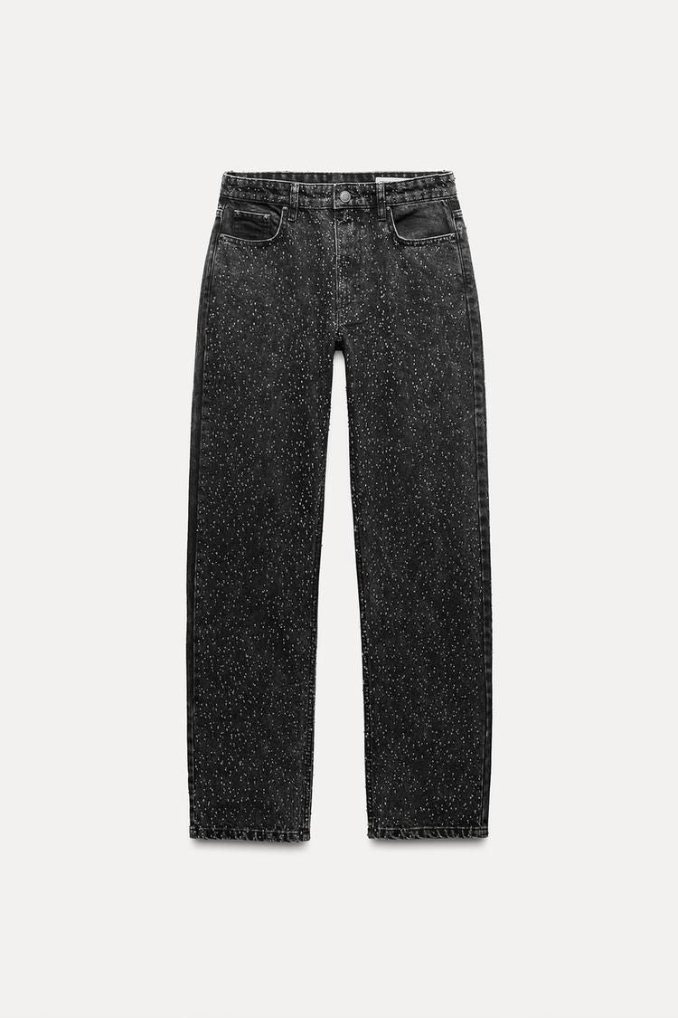 Women's High-Waist Wide-Leg Rhinestone Sparkle Jeans