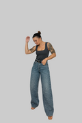 Women's High-Waist Wide-Leg Rhinestone Sparkle Jeans